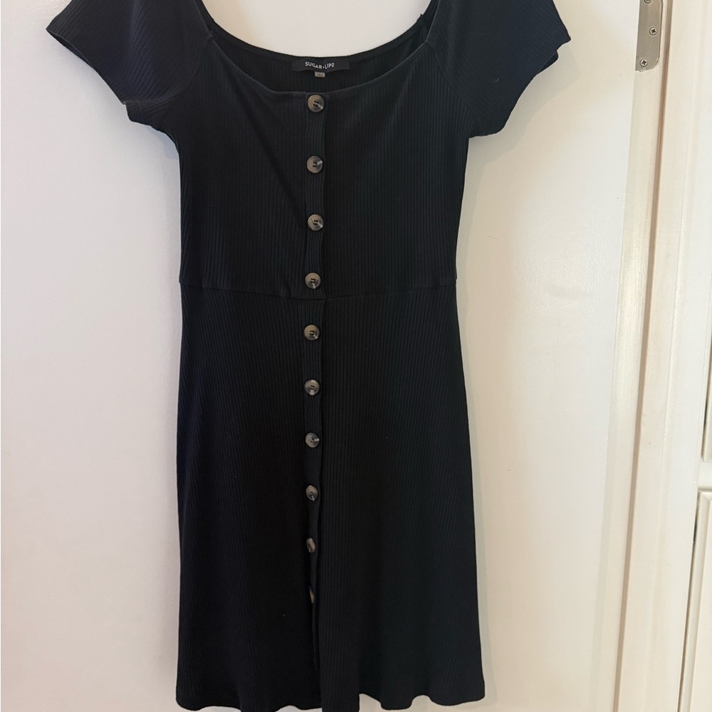 Sugarlips Black Button-Front Mini Dress